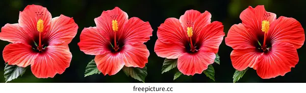 Beautiful Red Hibiscus Blossoms in Close-up