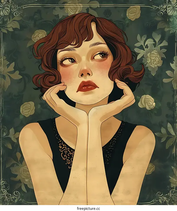 Vintage Portrait of a Woman with Roses in the Background