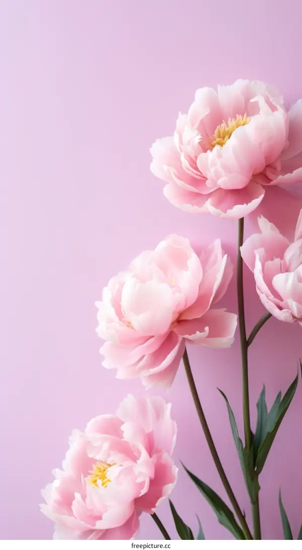 Four Peonies in Bloom on a Pink Background
