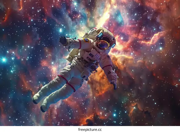 Astronaut in spacesuit floating in the vastness of space