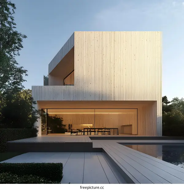 Modern Minimalist Wooden House Design With Swimming Pool