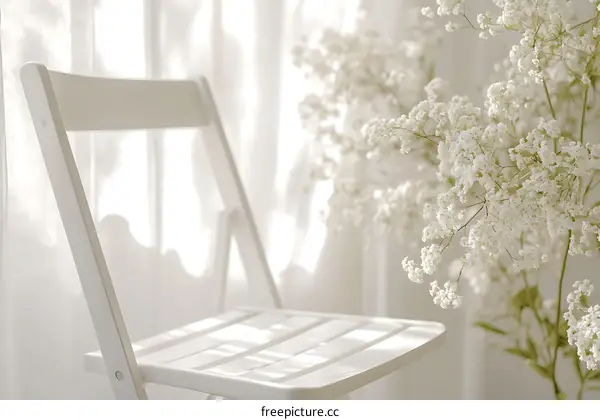 White Chair and Delicate Flowers in a Soft Light