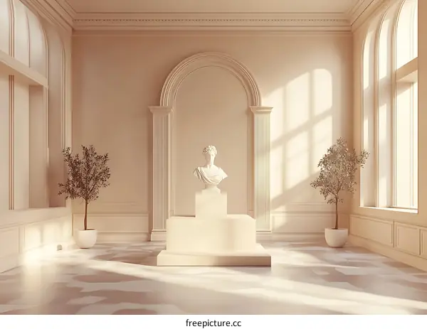 White Marble Bust Sculpture on a Pedestal in a Classic Interior