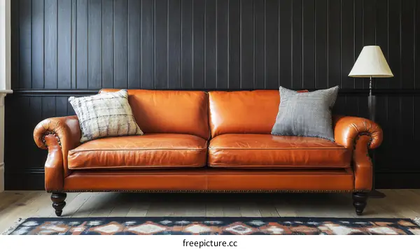 Classic Leather Sofa in a Dark Room