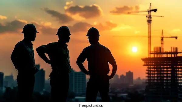 Construction Workers Silhouette at Sunset
