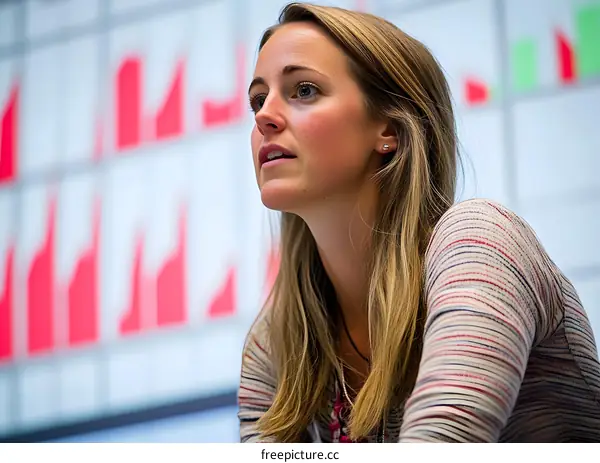 Young Woman Looking Up at a Chart