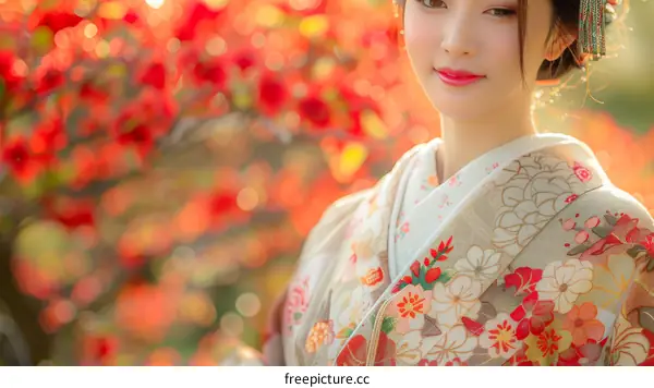 Portrait of a beautiful Japanese woman in traditional kimono