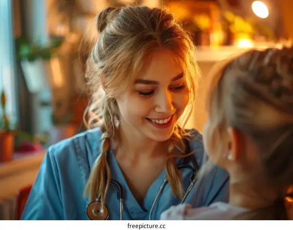 Pediatrician talking to a child patient
