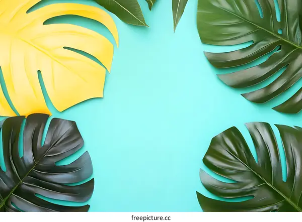 Tropical Leaf Background with Yellow and Green