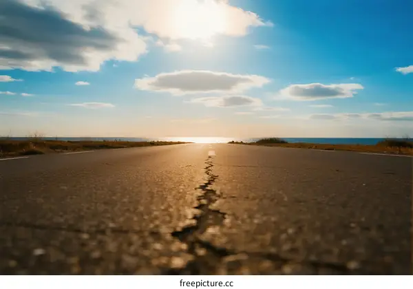Sunny road with clear sky and distant horizon