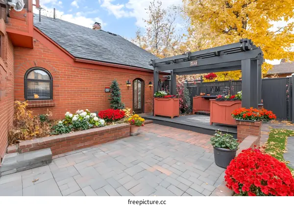 Brick House with Back Patio and Pergola