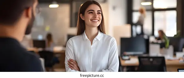 Smiling Woman in Office Setting