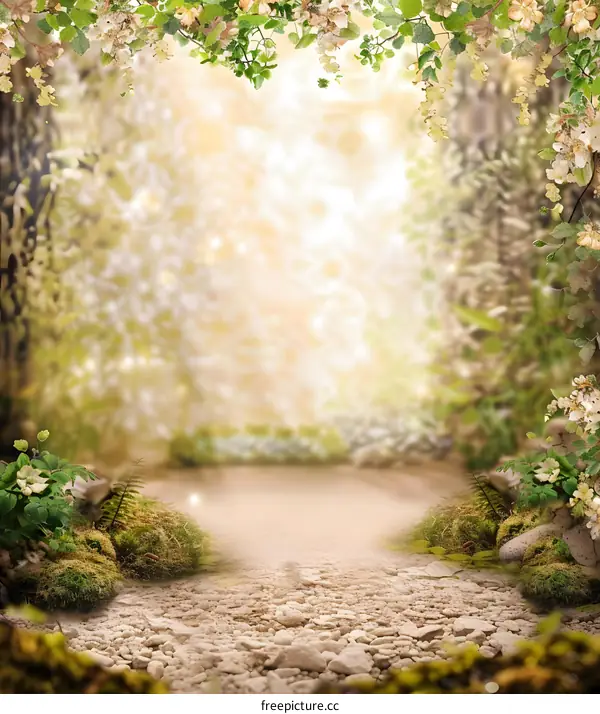 White Flowers and Green Leaves Nature Background