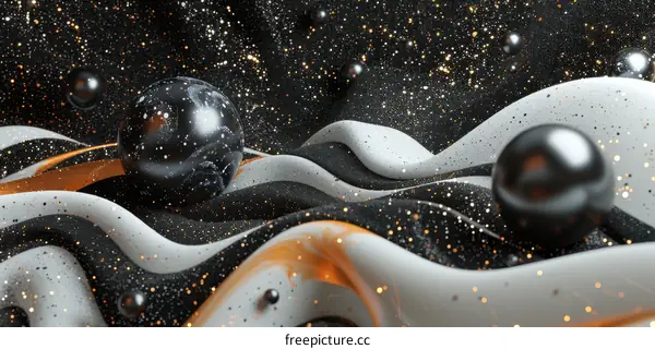 Abstract Black and White Geometric Waves with Sparkling Particles