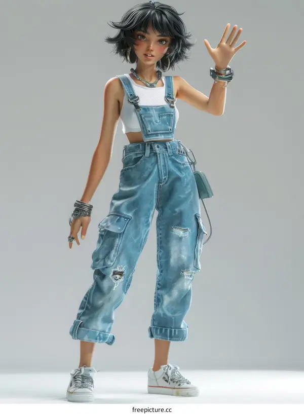 Trendy Young Woman Modeling in Casual Denim Outfit