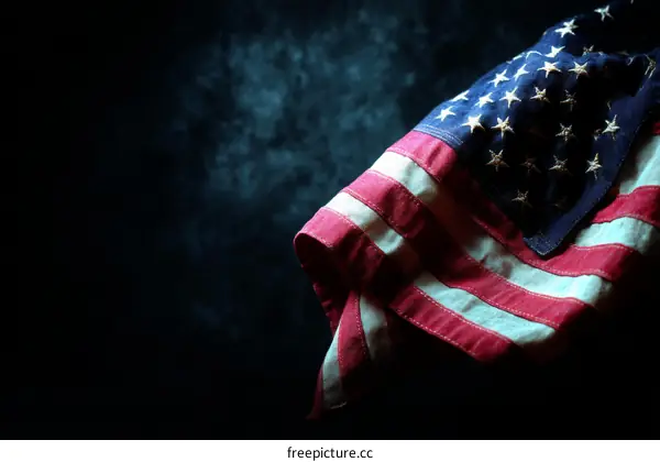 American Flag Closeup in Dark Background