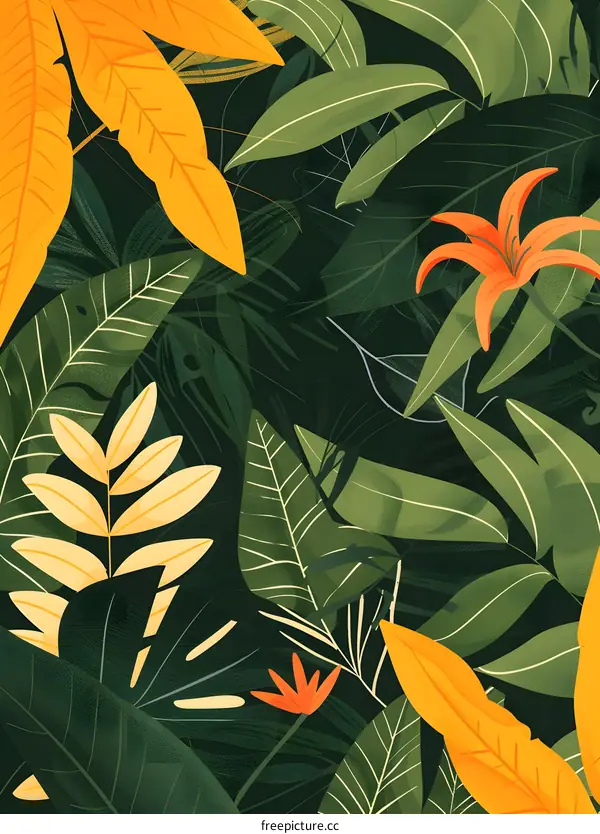 Green and Yellow Tropical Leaves Pattern