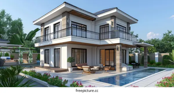 Modern Villa Exterior Design Illustration