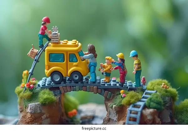 Repairing Bus on Nature Toy Bridge