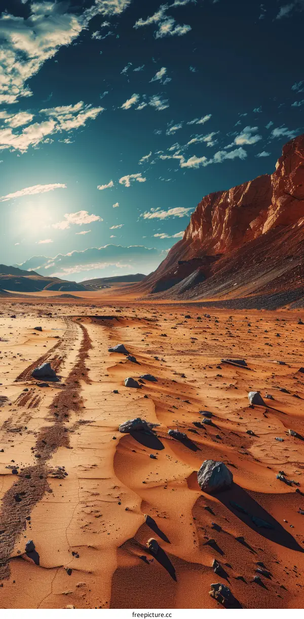 A Vast Desert Landscape with a Mountain in the Distance