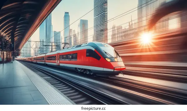 High-Speed Train at Modern City Station