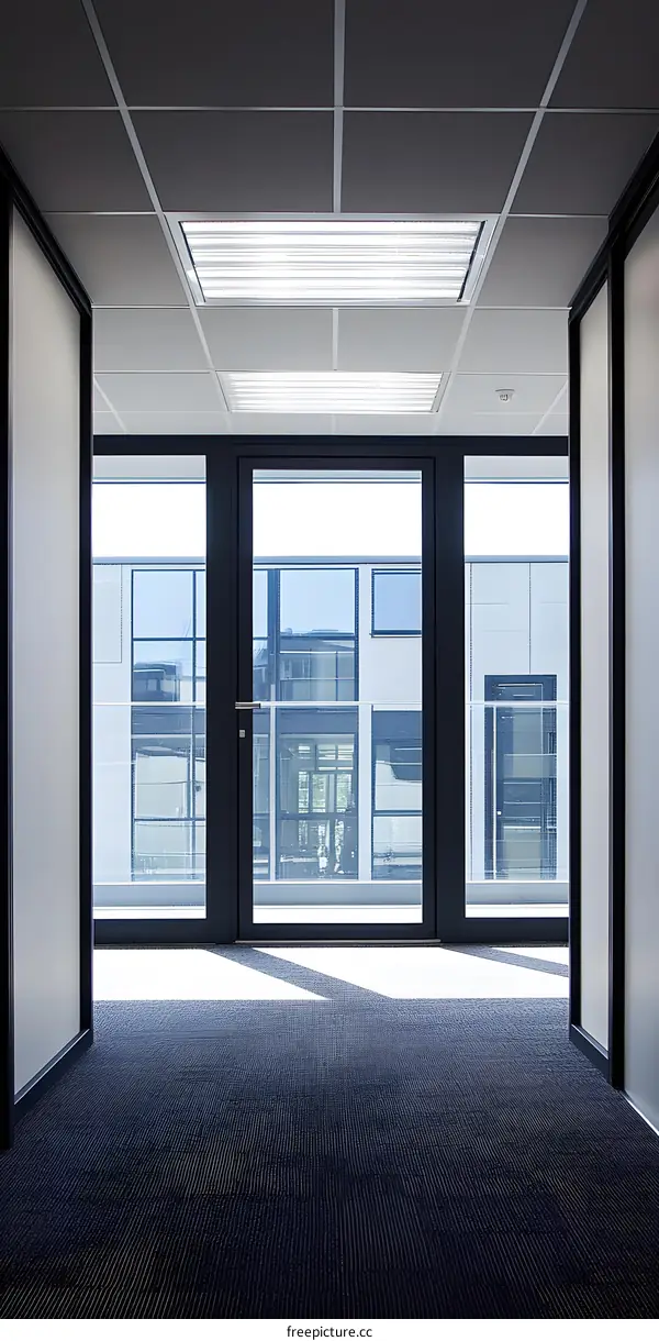Modern Office Interior with Floor to Ceiling Windows