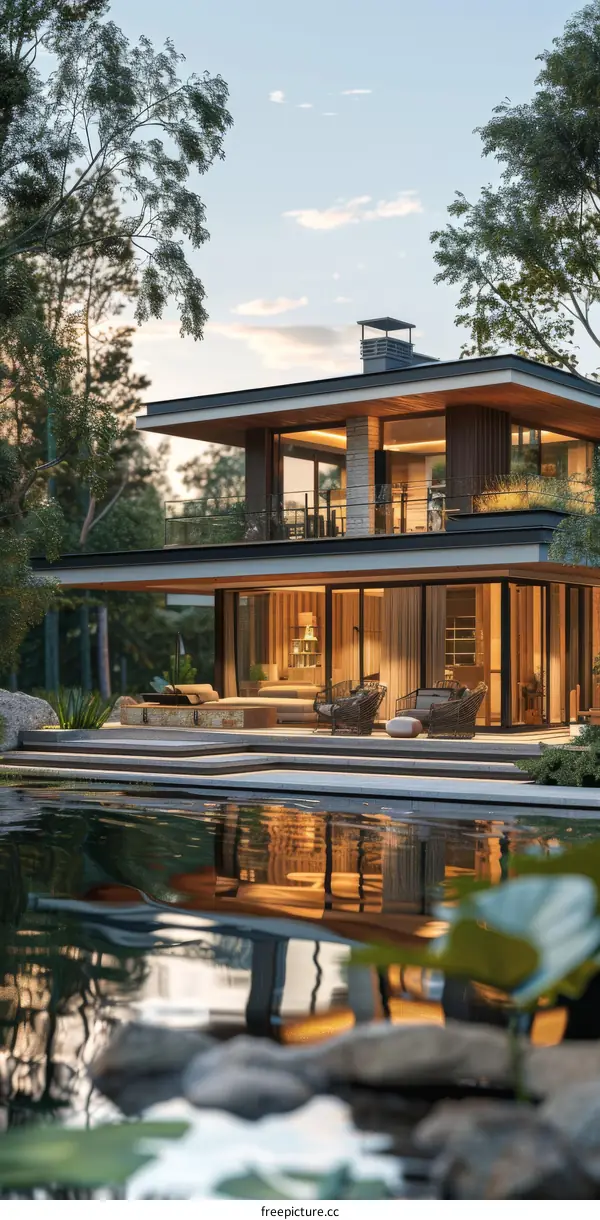 Modern architecture house with pool and terrace