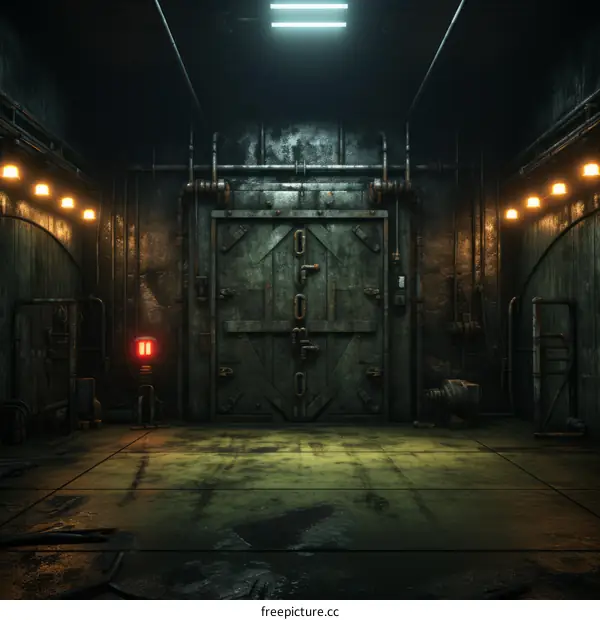 Rusty Metal Door in a Dark, Grungy Room