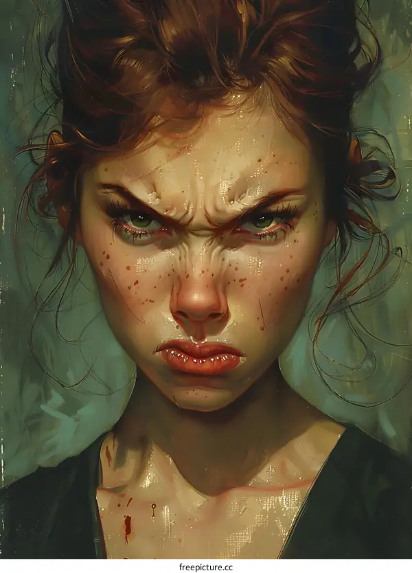 Portrait of an Angry Redhead Woman