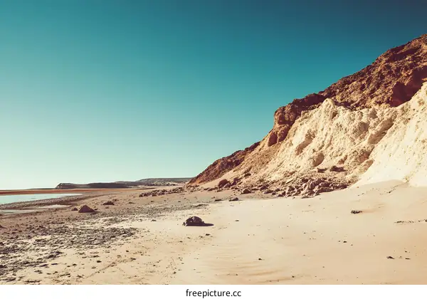Desert Landscape with White Cliffs and Blue Sky