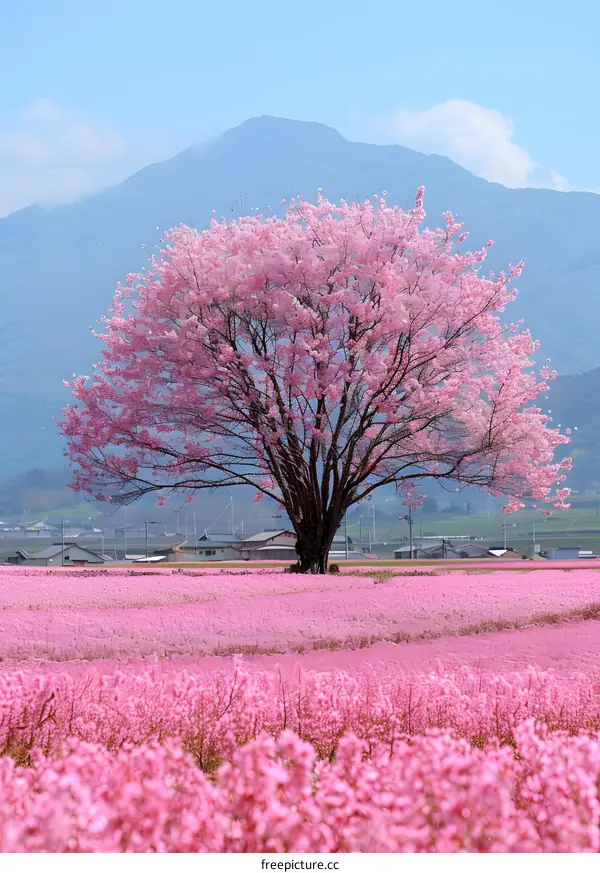 A beautiful landscape with cherry blossoms in full bloom