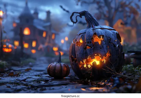 Spooky Halloween Pumpkins Glowing in the Dark