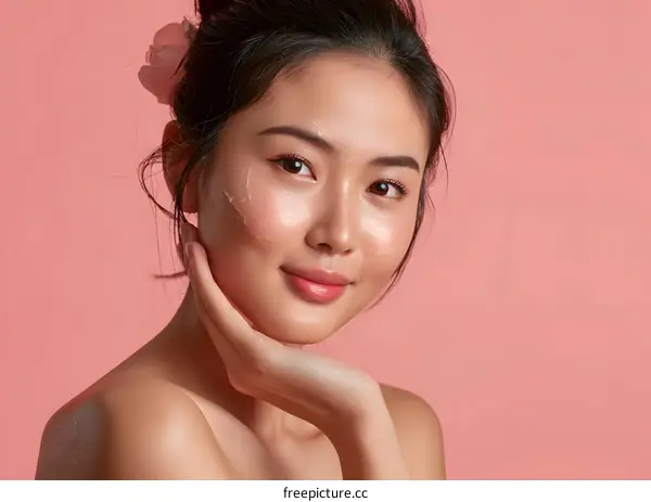 Beautiful Asian Woman Applying Face Mask On Her Skin