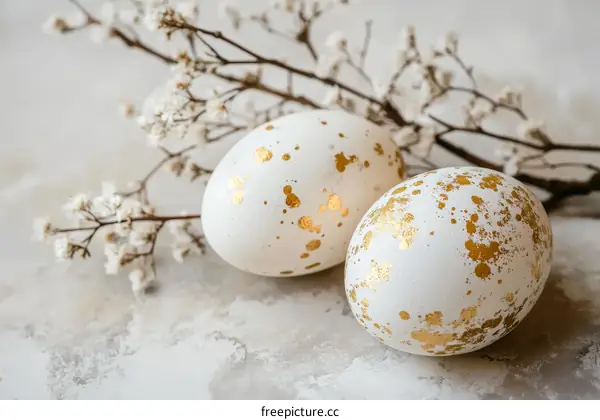 Two Gold-Decorated Easter Eggs with Flowers