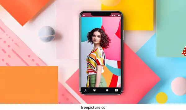 Colorful Phone Screen with Woman
