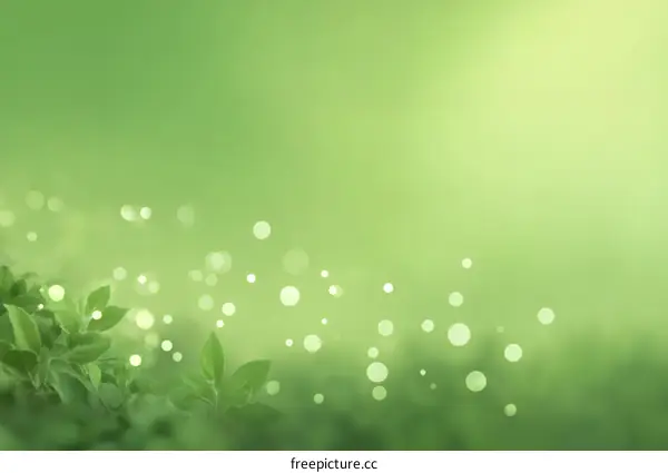 Soft Green Background with Delicate Leaves and Light Effects