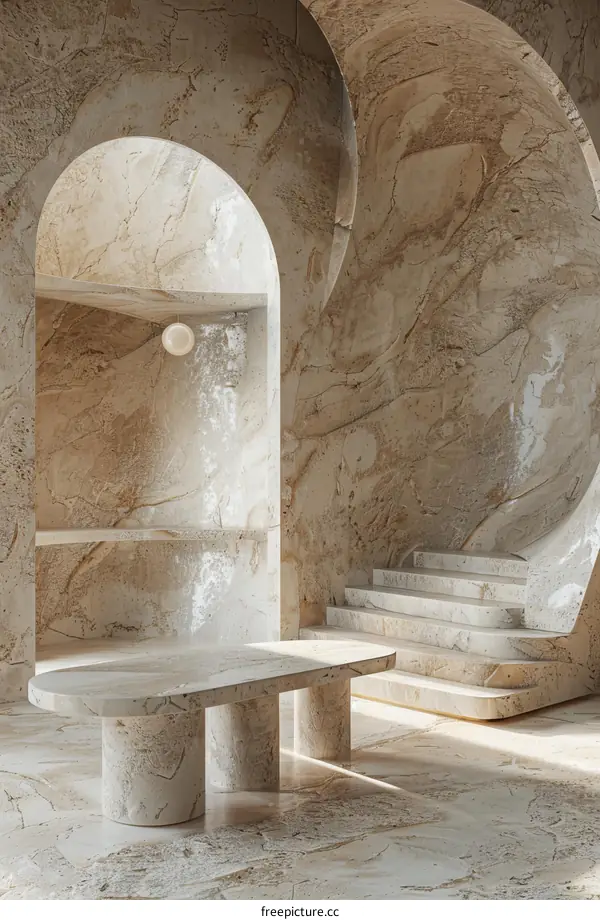 Modern Stone Interior Design with Curved Walls