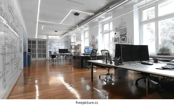 Modern Office Interior Design with Architectural Drawings