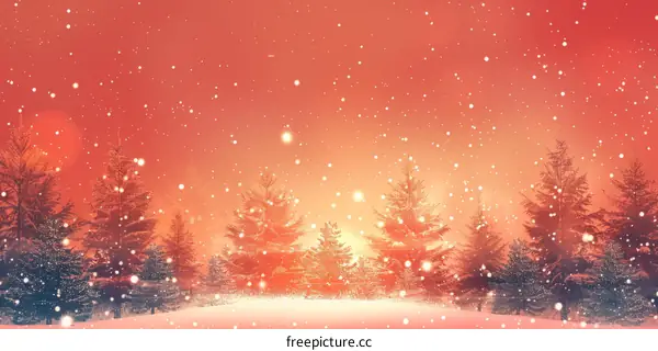 Snow Covered Trees and Mountain Under Red Sky