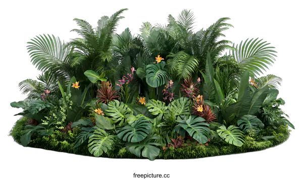 [Transparent Background PNG]Tropical Plants and Flowers in a Lush Green Garden