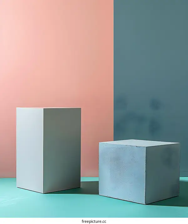 Minimalist Product Photography Background With Two Cubes On Turquoise Floor