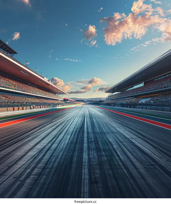 An Empty Formula One Race Track with Sunset