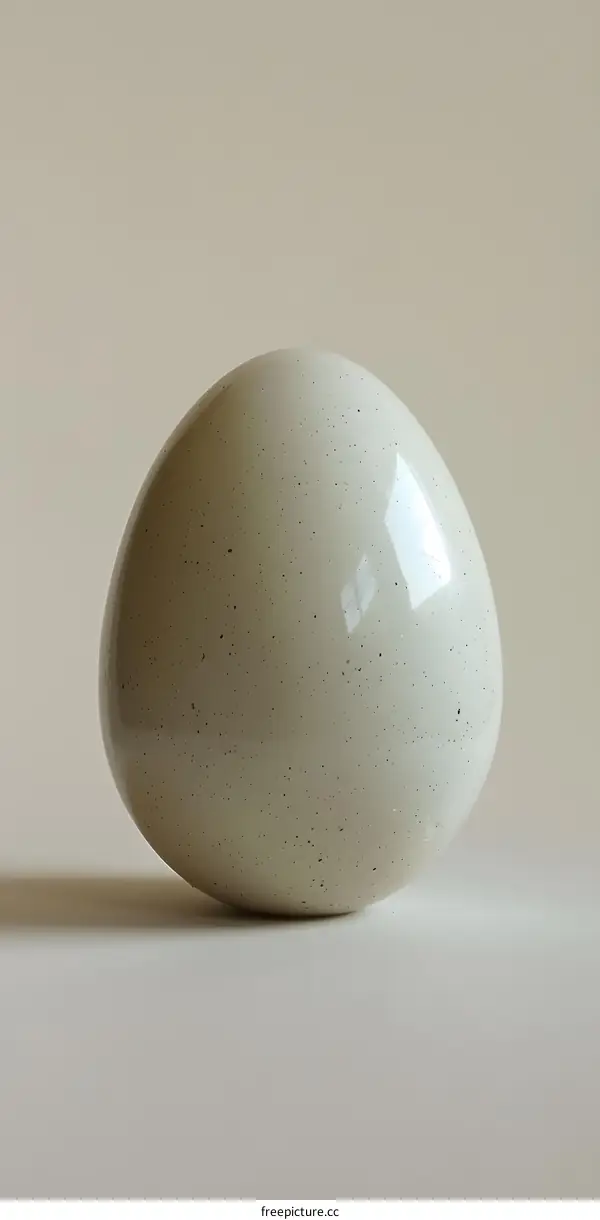 White Speckled Egg Shaped Stone On Beige Background