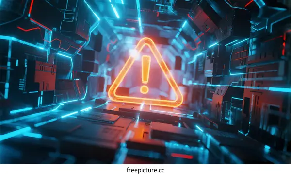 Abstract Warning Sign in Futuristic Technology Corridor