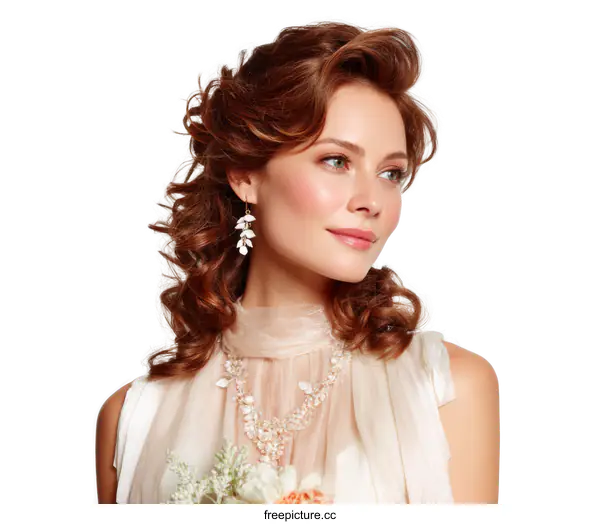 [Transparent Background PNG]Elegant Bride Portrait with Romantic Hairstyle