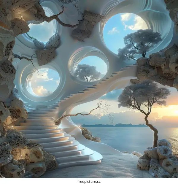 Contemporary staircase surrounded by nature