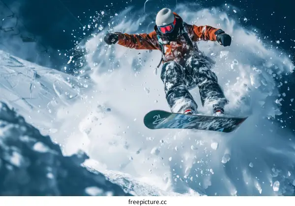A snowboarder jumps off a snowy mountain