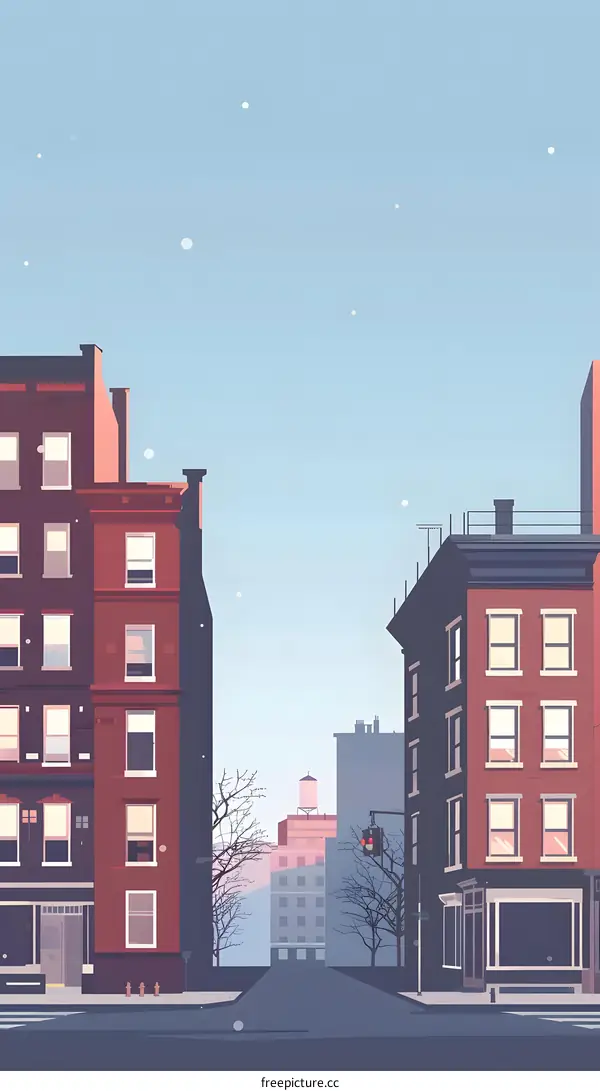 Minimalist Illustration of a City Street in Winter