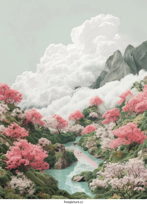 Dreamlike Spring Cherry Blossom Landscape