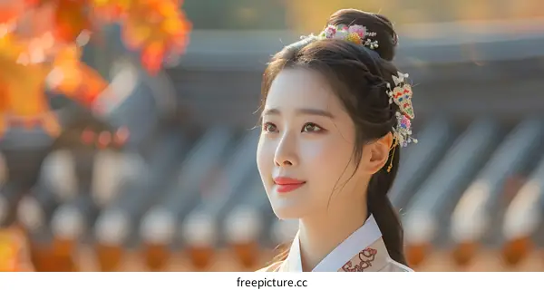Portrait of a young Korean woman in traditional dress
